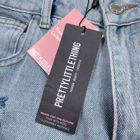 Pretty Little Thing Mom Jeans Women's Size 6 High Waist Ripped Light Wash NEW - Picture 6 of 12